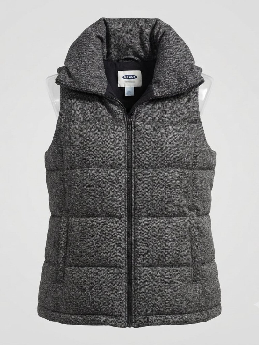 *2-4-$25* Old Navy Gray Herringbone Puffer Vest Funnel Neck Medium